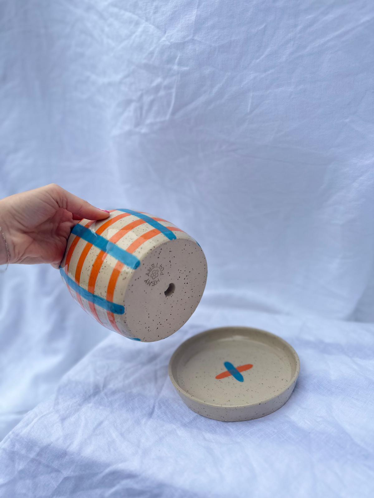 Orange & Blue Stripe Planter