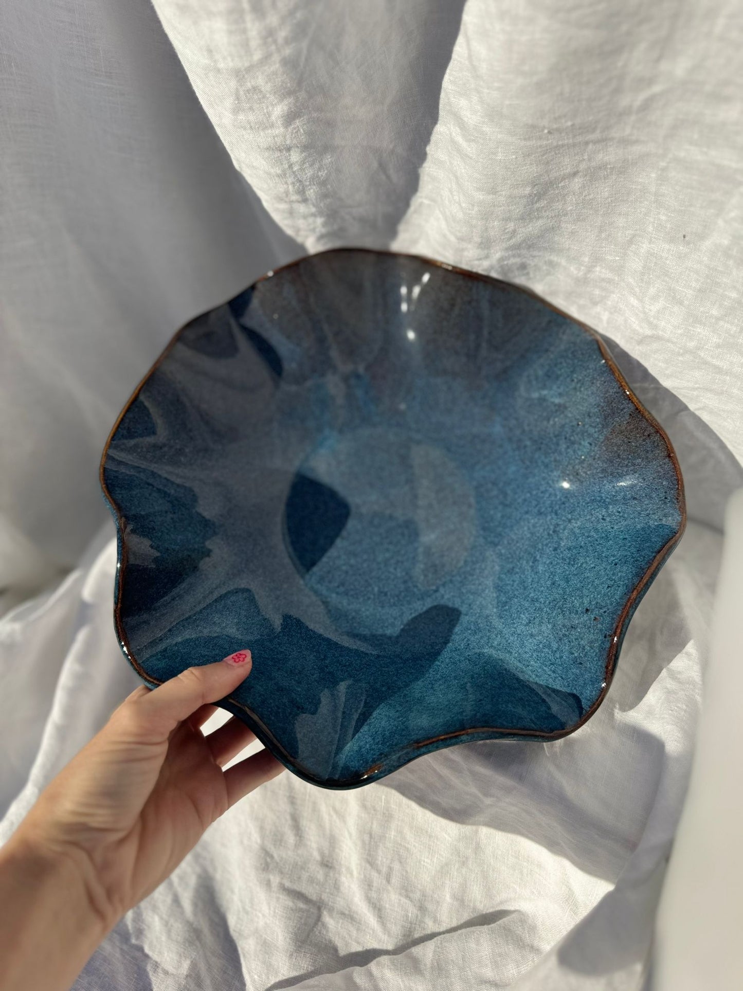 Wavy Ocean Blue Fruit Bowl